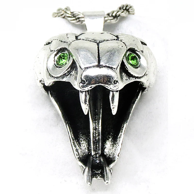 Волшебник школа viper кулон ожерелье 40*25 мм Серебряный цвет светло-зеленый кристалл диких животных змеиная голова медальон цепи ожерелье