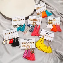 Модные женские серьги, набор сережек в стиле бохо, ювелирное изделие, красочные серьги ручной работы с кисточками для свадебного подарка