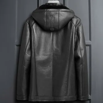 

Men's Leather Jacket Winter Real Fur Coat Genuine Leather Sheepskin Jacket Hooded Shearling Jacket Men LSY1102 KJ3822