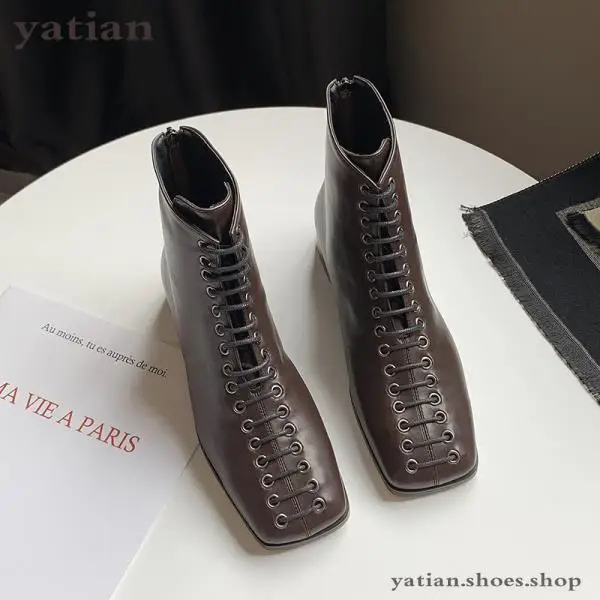 

Shoes Chelsea Bootee Woman 2019 Lace Up Martins For Women Women's Mid-Calf Boots Booties Ladies Round Toe Luxury Designer n-169