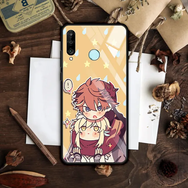 Glass Case for Huawei P30 Lite P40 Pro P Smart Z P20 Y7 Y9 Tempered Coque Y9a Honor 9X 20 Smartphone Housing Genshin Impact Cute T08