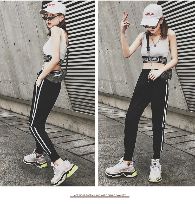 BIVIGAOS New INS Trendy Fashion White Stripe Sports Pants Joggers Women Sweatpants Spring Autumn Slimming Casual Harem Pants