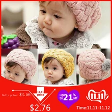 Весенне-зимняя вязаная милая детская шляпа с помпоном, шапка для маленьких мальчиков и девочек, берет, бант для девочки, шапочка, Детская кепка, Enfant