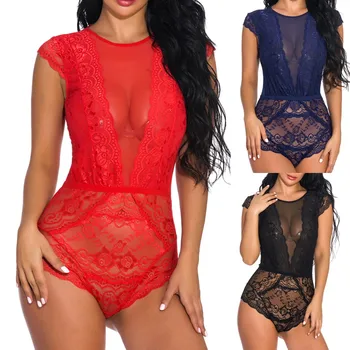 

New Fashion One Piece Women Sexy Lace Teddy Lingerie Delicate Solid Sleeveless Jumpsuit Backless Bodysuit For Female Sleepwear