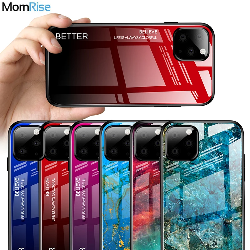 

Flash Glitter Back Cover For iPhone 11 Case Gradient Tempered Glass Soft TPU Mold For iPhone 11 Pro / MAX Mobile Phone Cases