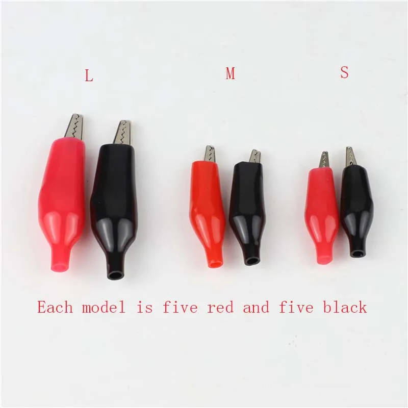 

10pcs/lot 28MM Metal Alligator Clip G98 Crocodile Electrical Clamp for Testing Probe Meter Black and Red with Plastic Boot