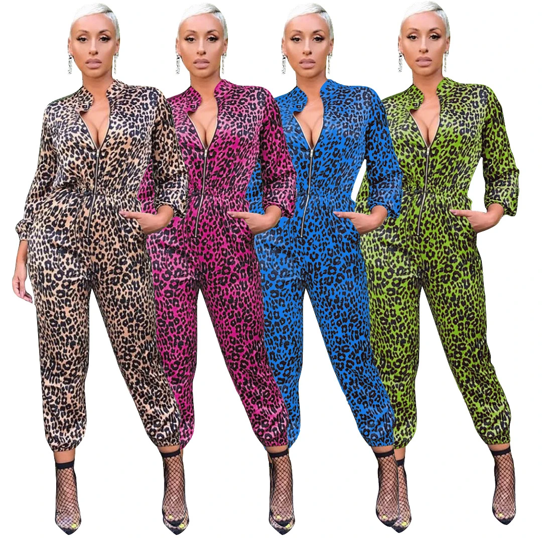leopard long sleeve jumpsuit