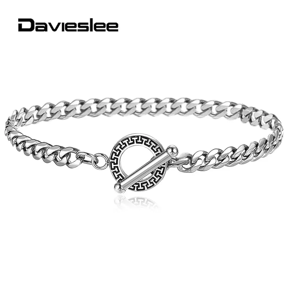 

5/6mm Bracelet for Men Women Stainless Steel Cuban Curb Cable Link Chain Silver Gold Unique Pattern Toggle Clasp Jewelry DTBS010