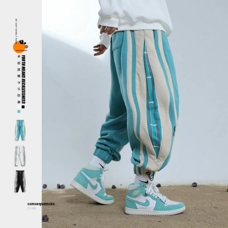 

2020 Winter New Winter Corduroy Harem Pants Men's Contrast Stitching INS Plus Velvet Thick Loose Trousers Sweatpants Men Pants