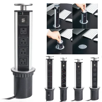 

2500W US/UK/EU/AU Plug Pull Pop Up Electrical Socket 4 Power 2 charge USB Aluminum Shelf LED Desk Worktop Extension Table Home