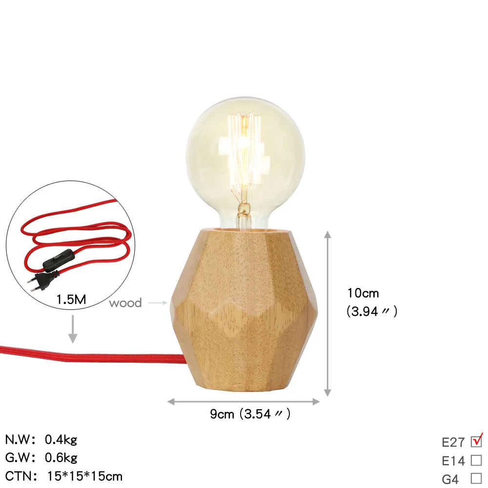 Современная настольная лампа E27 база деревянные настольные лампы Кнопка штепсельная вилка стандарта ЕС Эдисона светодиодный свет для спальни гостиной домашнего декора освещения