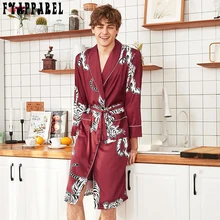 

men's ice silk pajamas Long Sleeve silk Robe bathrobe cardigan printed housewear sleep & lounge mens pyjama men robes gown