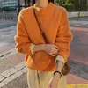 Aachoae Sweater Women 2022 Autumn Winter Solid O Neck Pullover Sweaters Korean Style Knitted Long Sleeve Jumpers Casual Tops ► Photo 2/6