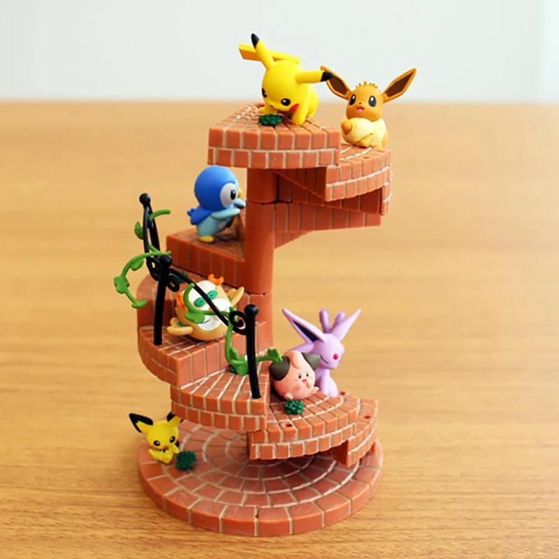 

6Pcs/Set Anime Figure Pika Eevee Espeon in Spiral Staircase Action Figures Toy Cute Cartoon pokemones Gift for Kids Children