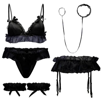 

6pcs Gothic Sexy Wedding Lingerie Leg Garter Set Thigh Garter Black White Body Harness Kawaii Bikini Micro Mini Thong Cosplay