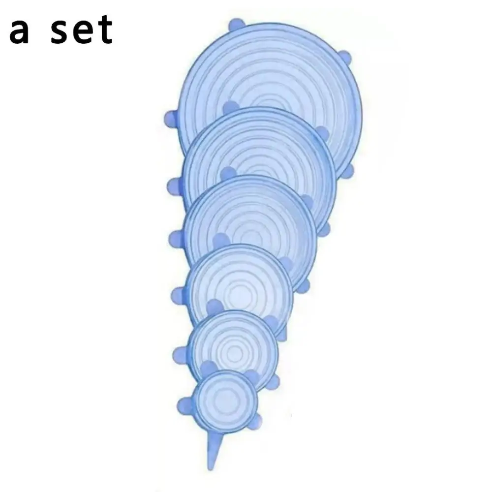 

6 Pieces/Set Blue Silicone Food Seal Cover Stretch Cover Reusable Bowl Cover Stretch Wrapping Paper Food Cling Film Kitchen Acce