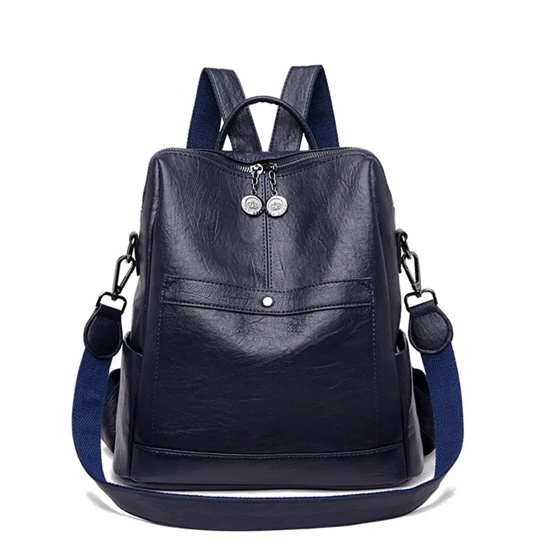 3-в-1 женский кожаный рюкзак женская сумка на плечо, рюкзак для путешествий, женский рюкзак большой Ёмкость школьная сумка Mochila Sac A Dos - Цвет: Blue