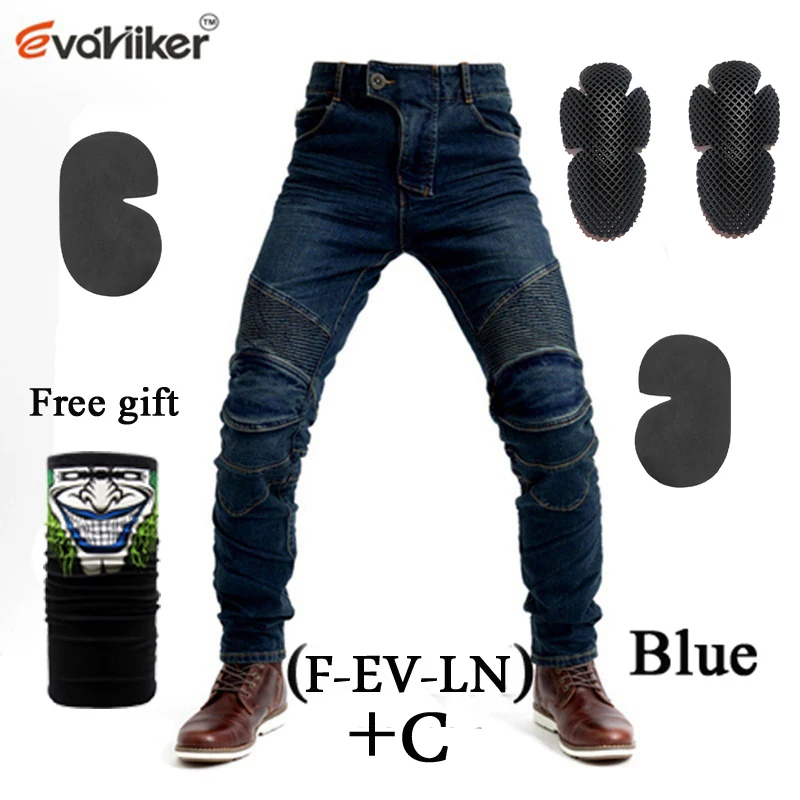 Мотоциклетные джинсы, мужские джинсы, мотоциклетные защитные штаны, гоночные штаны, мото штаны с защитой, Экипировка для мужчин - Цвет: F-EV-LN Blue C