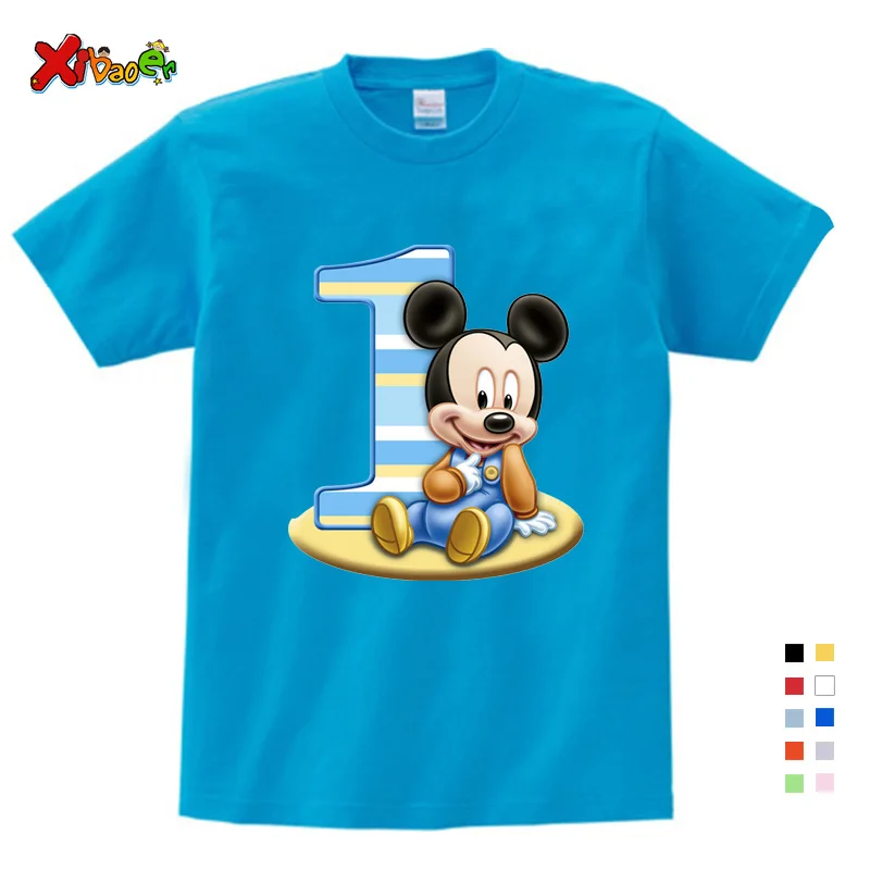 

2019 Children's birthday number 1~9 Mickey cartoon shirt cotton T-shirt boy and girl birthday gift baby clothes 3-9 years old
