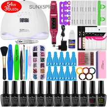 24 v/48/54 Вт маникюрный набор УФ-лампа с 10 штук набор лакой для ногтей замочить up Набор инструментов Комплект гель-лаков для ногтей и нейл-арта
