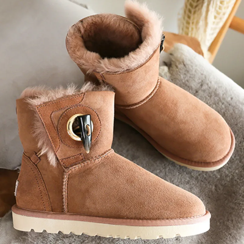 

Australia nature wool women classic snow boos 100% genuiner leather ankle sheepskin winter button shoes high quality shoes