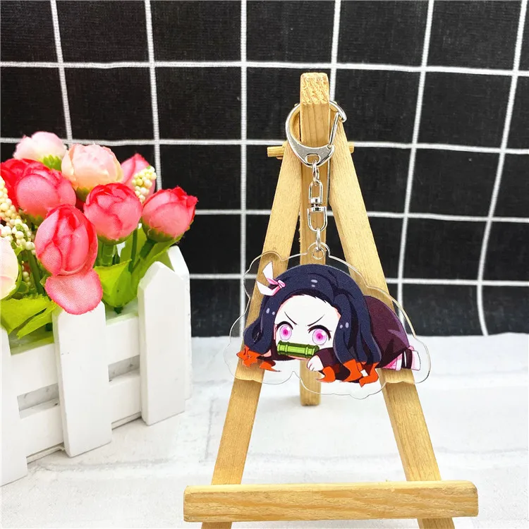 Anime Demon Slayer Kimetsu no Yaiba keychain Kamado Nezuko Kochou Shinobu Kanroji Mitsuri acrylic key chain cartoon cute funny