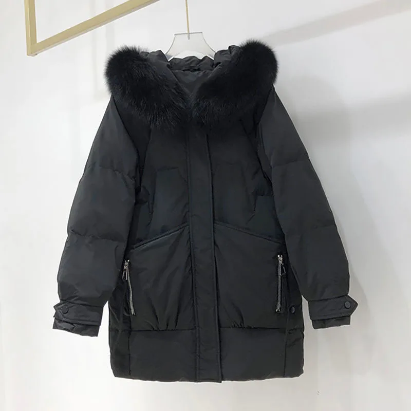 Outerwear Winter Warm Hooded Fashion Fur collar