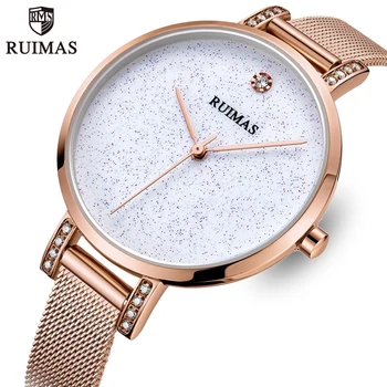 

RUIMAS Top Brand Women Analog Quartz Watch Female Fashion Luxury Watches Ladies Stainless Steel Mesh Band Waterproof Wristwatch