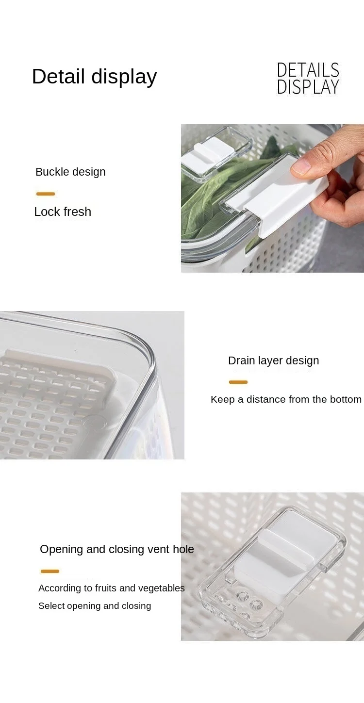 New Refrigerator Fresh Box Creative Drain Fruit And Vegetable Storage Box Double Sealed Kitchen Drain Basket