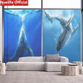 

Blue whale sea pattern shading frosted glass stickers household bathroom bathroom decoration window glass stickers opaque film