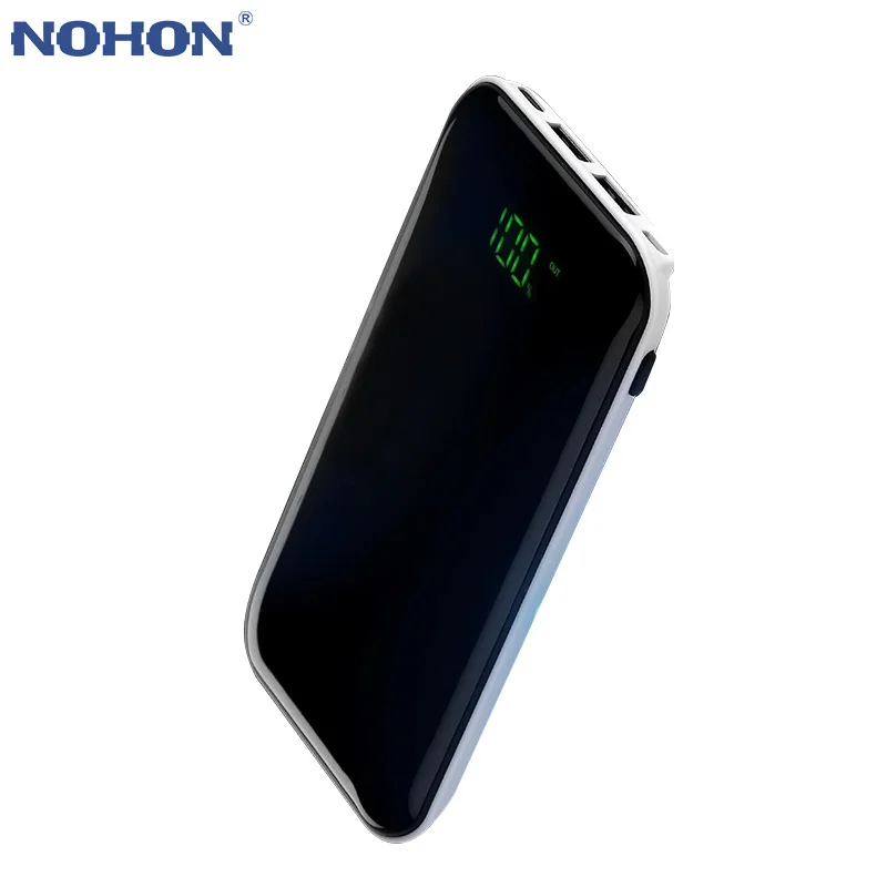 NOHON power Bank 10000 мАч для iPhone, Xiaomi, внешний аккумулятор, портативный внешний аккумулятор, 2.1A Двойной вход, выход, порты, быстрое зарядное устройство