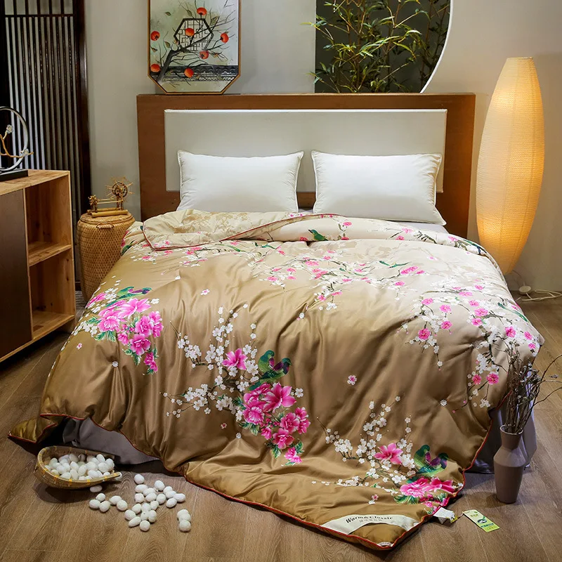 Толстое теплое зимнее одеяло шелковое удобное одеяло цветы Сельский стиль полный размер одеяло подарок - Цвет: jncx
