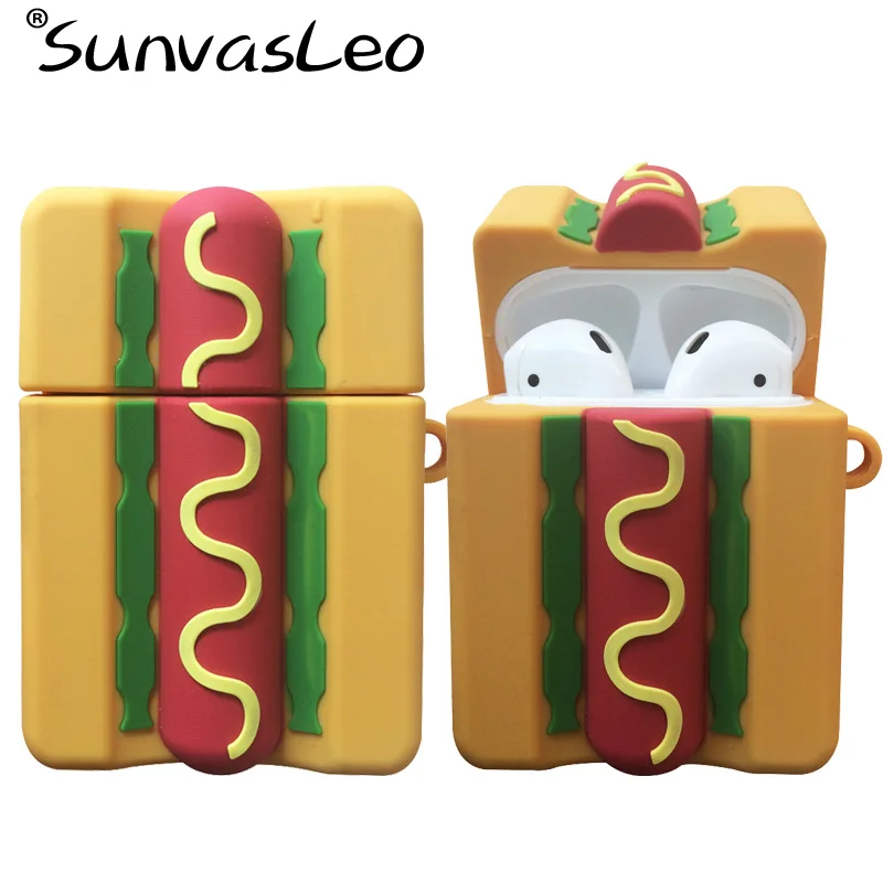 

3D Hot Dog Patterned Soft Silicone Case For Apple Airpods Wireless Bluetooth EarPhones Headphone Cute Cartoon Protect Full Cover