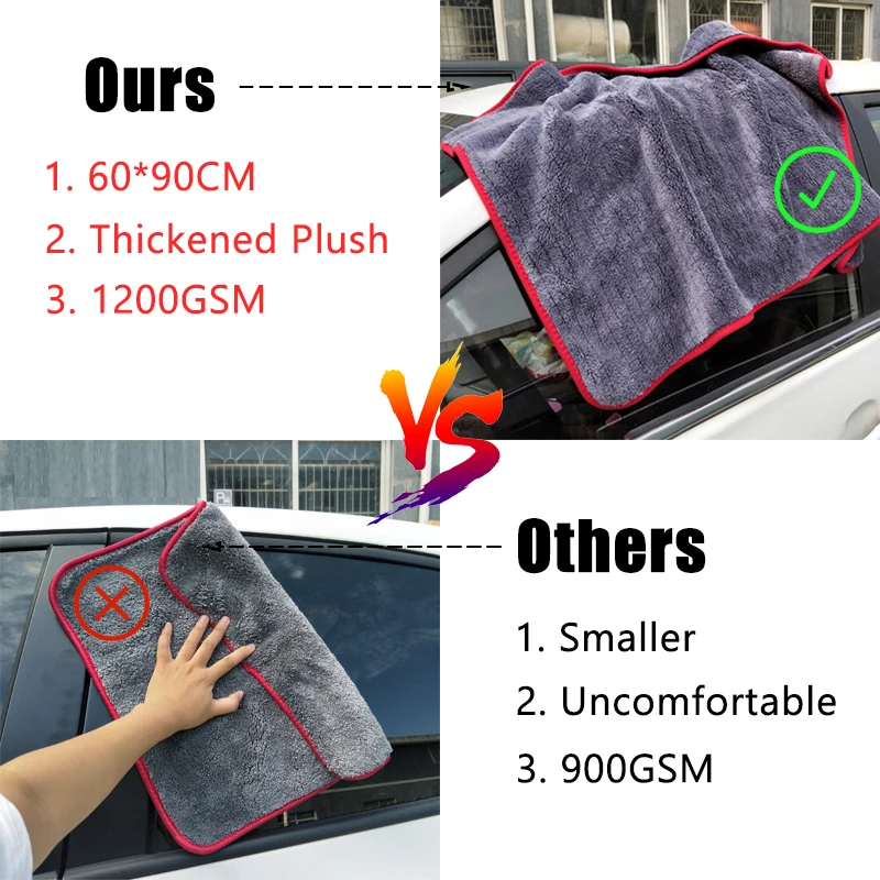 60*90 1200GSM Auto Detaillering Microfiber Handdoek Poetsdoek Voor Auto Drogen Wasstraat Car Care Doek Detaillering Auto wassen Keuken