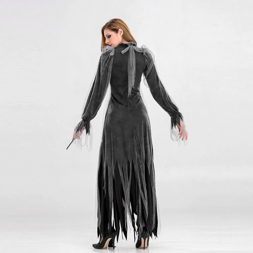 Женский костюм для косплея на Хэллоуин винтажное платье ведьмы с длинными рукавами черное платье вампира Фэнтези вечерние платья для сестры