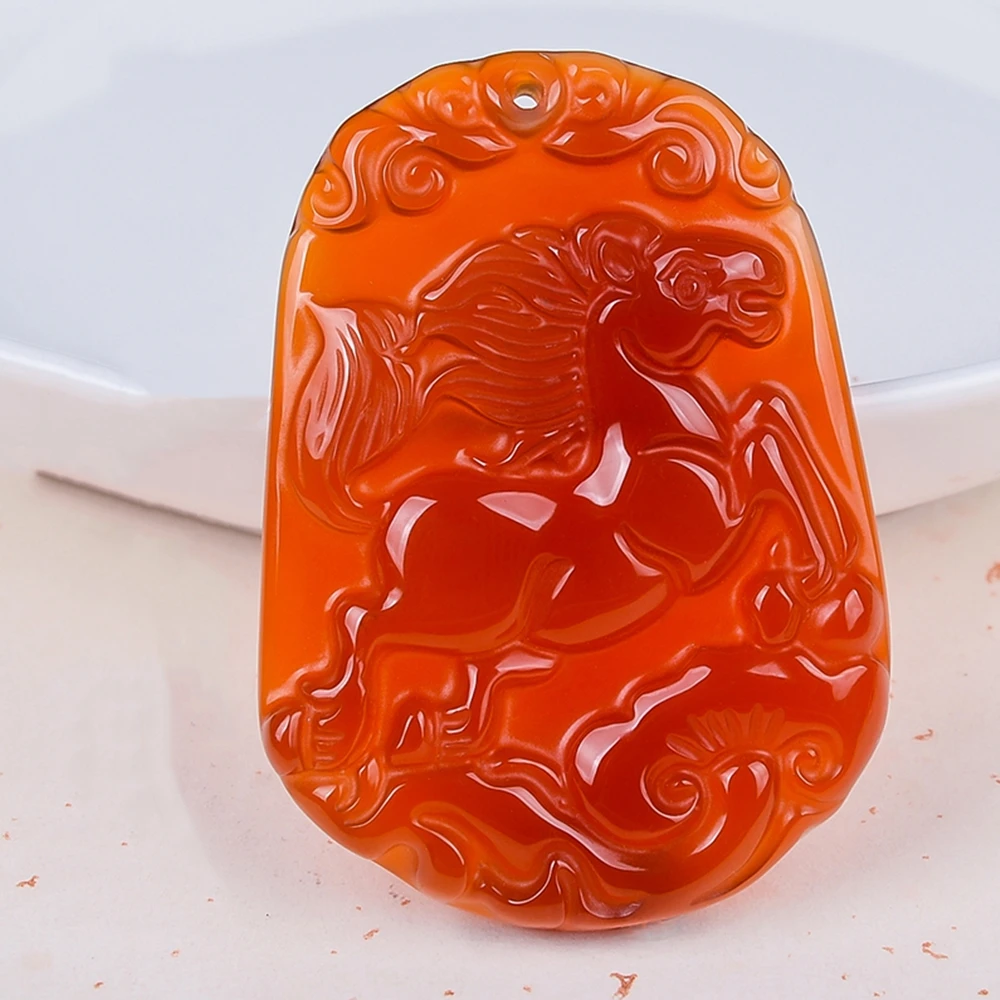 Natural Red Chalcedony Horse Necklace Pendant Hand Carved Jewel Lucky Amulet Fashion Jewelry Gift | Украшения и аксессуары