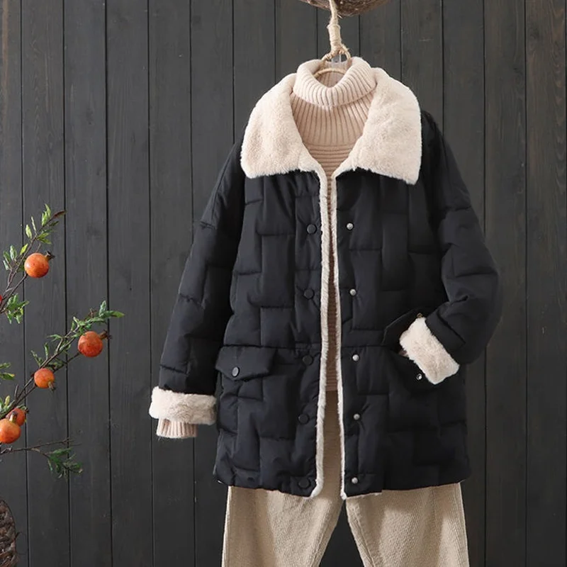 

New Women Lamb Wool Cotton Jacket Warm Outwear Korean Winter New Loose Thick Quilted Parkas Ladies Coat Manteau Femme Hiver