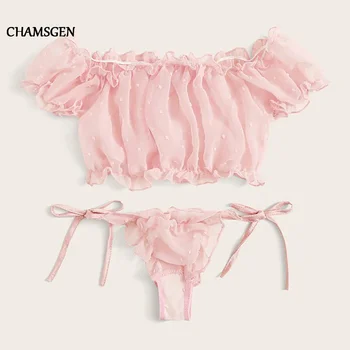 

CHAMSGEN NEW Bra & Brief Sets Women Sexy Lace Solid Color Lingerie Corset Mesh Underwire Racy Muslin Underwear Tops+Briefs F527