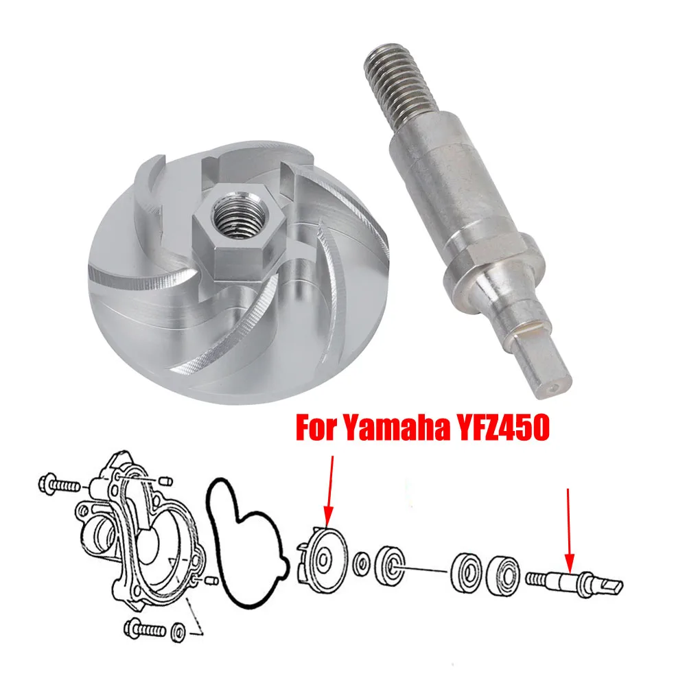 For Yamaha YFZ450 YFZ 450 Billet Water Pump Impellar And Shaft ATVs Sivler