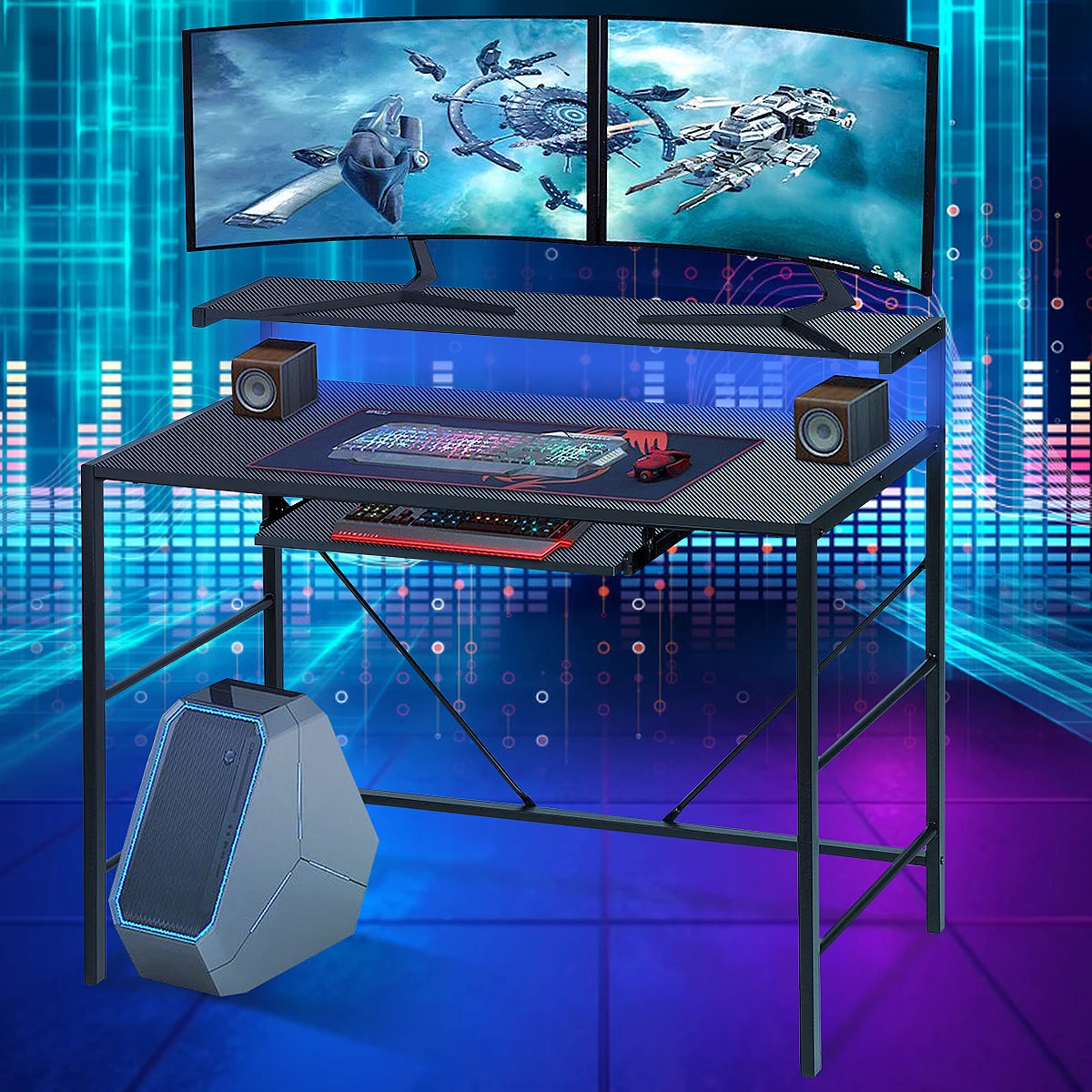 

41 Inch Dual-Layer LED Gaming Table E-sports Computer Desk Gamer Table Gaming Desk Laptop Stand Bed Side Table Bedroom Furniture