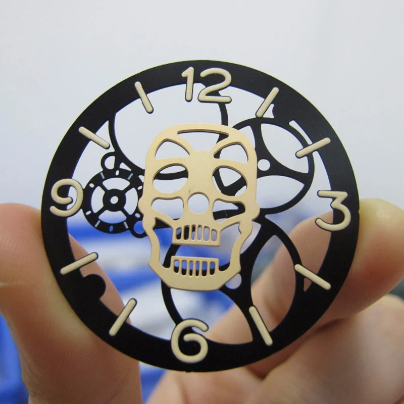 

Watch Accessories Parts, 38.9mm Mens Skeleton Mechanical Watch Skull Luminous Silver Black Gold Watch Face Dial