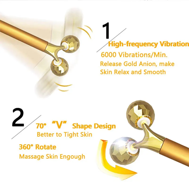 Потеря веса массажер для лица Золотой вибрирующий лицевой валик для красоты массажер палочка для подтягивания кожи медицинские инструменты для ухода за кожей лица