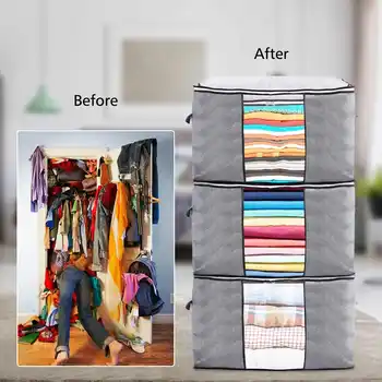 

3Pcs Capacity Folding Under Bed Quilt Blanket Home Clothes Storage Bag Durable Dustproof Zipper Closure Organizer With Handle