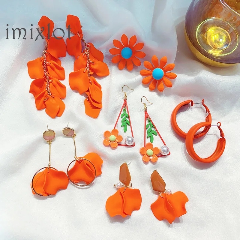 Летнее море Праздник Цвет Акриловые лепесток цветок висячие серьги для женщин модные ювелирные изделия оранжевые висячие серьги