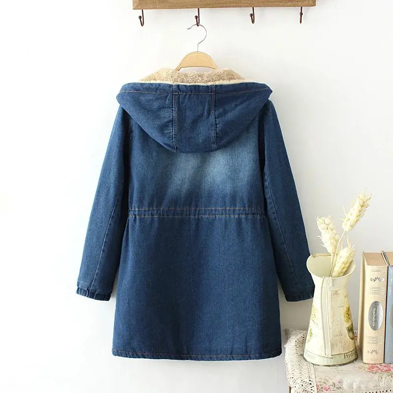 

Fall And Winter Clothes New Style Japanese-style College Style Versatile Joint Flocked Waist Hugging Lace-up Hooded Cowboy Cotto