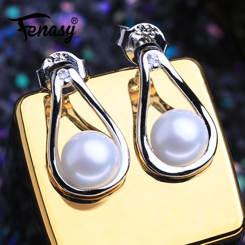 

FENASY Natural Pearl Earrings 925 Sterling Silver Stud Earrings For Women Cute Flower Earrings Fashion Jewelry