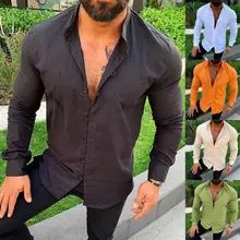 Новинка, мужская приталенная Однотонная рубашка с длинным рукавом, осенние модные повседневные однобортные рубашки, блузка, M-3XL
