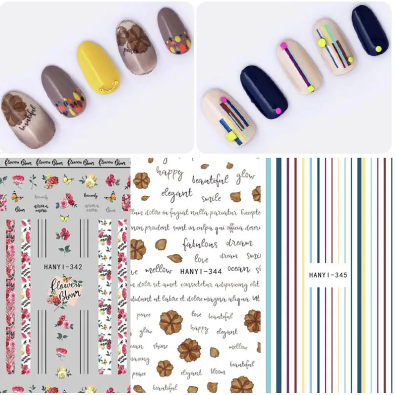 

1 Piece Colorful Stripes Geometric 3D Nail Sticker Adhesive Leopard English phrase floral Design Nail Art Stickers Decals new