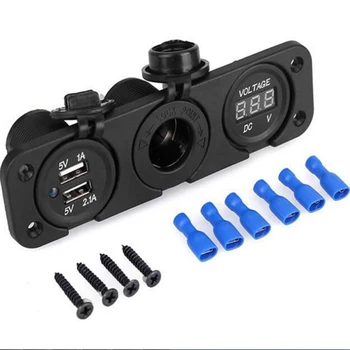 

Dual USB Port Car Charger 3 in 1 Cigarette Lighter Socket + Dual USB + LED Voltmeter Mobile Phone Smart Charging Adapter