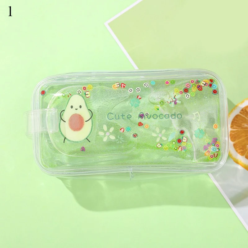 Прозрачный кавайный чехол для карандаша фрукты, авокадо школьная сумка для карандашей принадлежности сумка для макияжа канцелярские принадлежности ПВХ молния ручка коробка для девочек